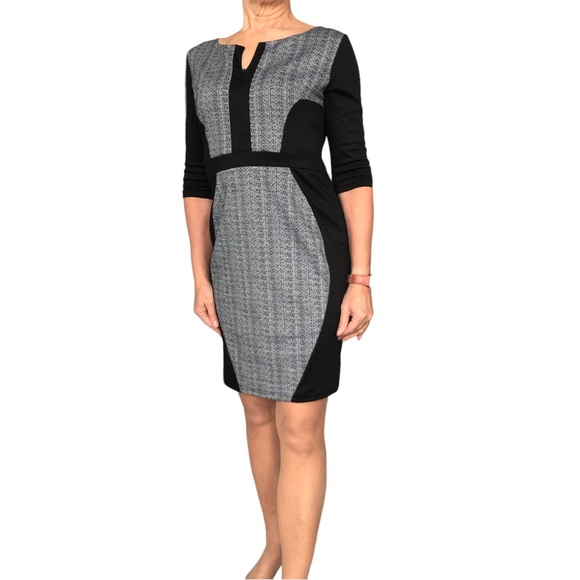 Vintage Black & Grey 3/4 Sleeve Blended Knit Dress Size L fits size 8 model - Picture 1 of 3